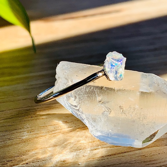 Raw Opal Solitaire 925 Sterling Silver Ring US 7 - Picture 5 of 7